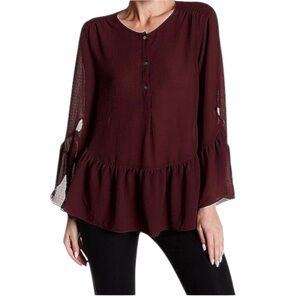 NWT Max Studio Women’s Crepe Blouse‎ with Bell Sleeves and Flutter Hem